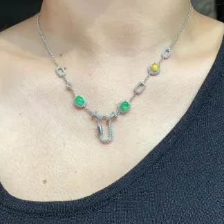 High-Icy Multicolor Natural Jadeite Convertible Cabochon Chain — S925 Silver · No. 754D
