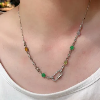 High-Icy Multicolor Natural Jadeite Convertible Cabochon Chain — S925 Silver · No. 70CD