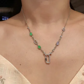 High-Icy Multicolor Natural Jadeite Convertible Cabochon Chain — S925 Silver · No. FFA8