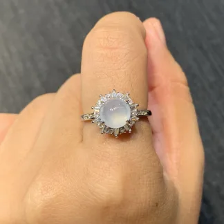 Icy Glowing Natural Jadeite Cabochon Ring — S925 Silver · No. 8C6B