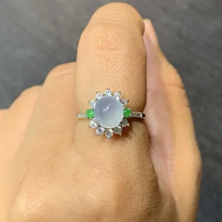 Icy Smoky Lavender Natural Jadeite Cabochon Ring — S925 Silver · No. E2D3