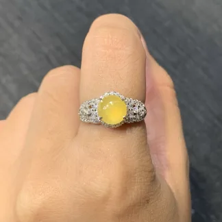 High-Icy Honey Yellow Natural Jadeite Cabochon Ring — S925 Silver · No. 94E7