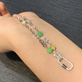 High-Icy Multicolor Natural Jadeite Convertible Cabochon Chain — S925 Silver · No. 88D3