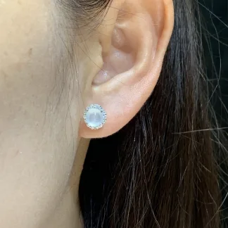 High-Icy Glowing Natural Jadeite Cabochon Stud Earrings — S925 Silver · No. 4354