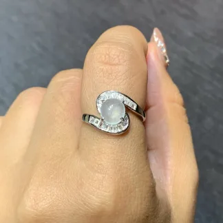 Icy Glowing Natural Jadeite Cabochon Ring — S925 Silver · No. 9661