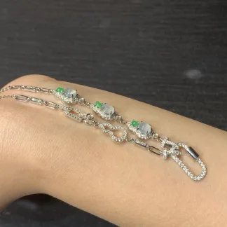 High-Icy Glowing Natural Jadeite Convertible Cabochon Chain — S925 Silver · No. 6654