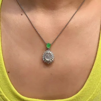 High-Icy Glowing Natural Jadeite Cabochon Pendant — S925 Silver · No. BC0F