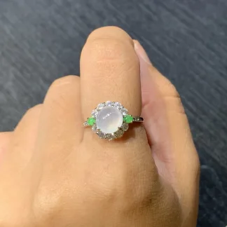 High-Icy Glowing Natural Jadeite Cabochon Ring — S925 Silver · No. CD13