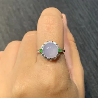High-Icy Lavender Natural Jadeite Cabochon Ring — S925 Silver · No. 59DC