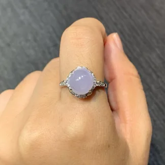 Icy Lavender Natural Jadeite Cabochon Ring — S925 Silver · No. 6EC5