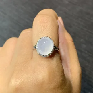 Icy Glowing Natural Jadeite Cabochon Ring — S925 Silver · No. 418A