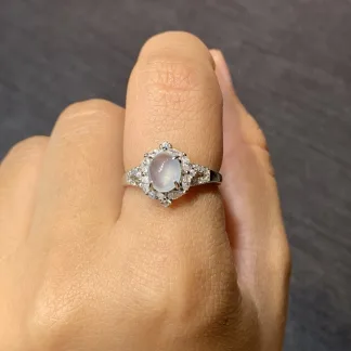 High-Icy Glowing Natural Jadeite Cabochon Ring — S925 Silver · No. 1B68