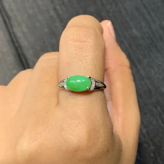 Icy Vivid Green Cabochon Natural Jadeite Three-Piece Cabochon Set — S925 Silver · No. D438