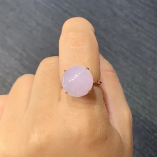 Icy Pink-Lavender Natural Jadeite Cabochon Ring — S925 Silver · No. F956