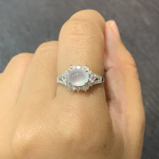 High-Icy Glowing Natural Jadeite Cabochon Ring — S925 Silver · No. B729