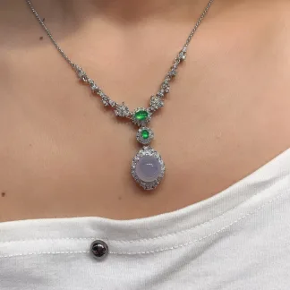 High-Icy Lavender Natural Jadeite Cabochon Necklace — S925 Silver · No. B9F1