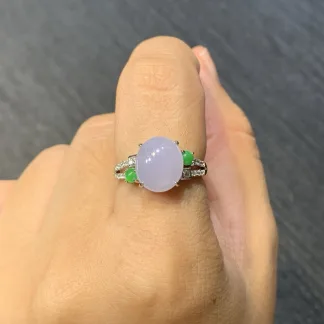 Lavender Natural Jadeite Cabochon Ring — S925 Silver · No. 68FD