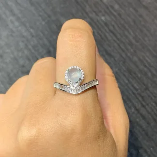 High-Icy Glowing Natural Jadeite Cabochon Ring — S925 Silver · No. 73DB
