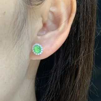 High-Icy Glowing Clear Green Natural Jadeite Cabochon Stud Earrings — S925 Silver · No. 4DD6