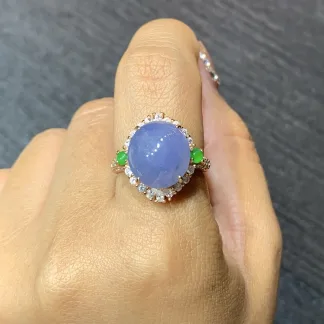 Lavender Natural Jadeite Cabochon Ring — S925 Silver · No. 4358