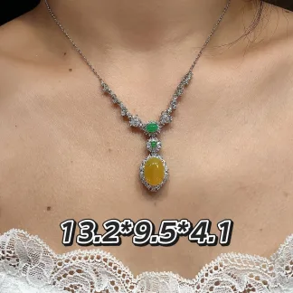 High-Icy Honey Yellow Natural Jadeite Cabochon Necklace — S925 Silver · No. 6FEC
