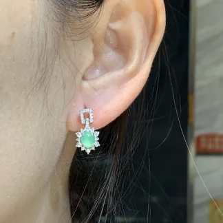 High-Icy Clear Natural Jadeite Cabochon Drop Earrings — S925 Silver · No. BEF1