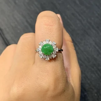 Intense Green Cabochon Natural Jadeite Three-Piece Cabochon Set — S925 Silver · No. AB1C