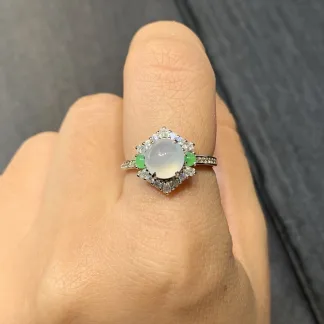 High-Icy Glowing Cabochon Natural Jadeite Three-Piece Cabochon Set — S925 Silver · No. 6986
