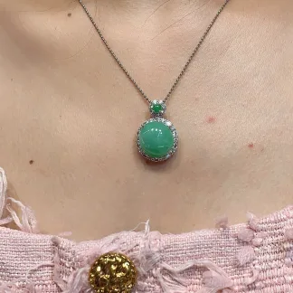 Icy Vivid Green Natural Jadeite Cabochon Pendant — S925 Silver · No. 6606