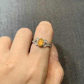 High-Icy Honey Yellow Natural Jadeite Cabochon Ring — S925 Silver · No. 1C0D
