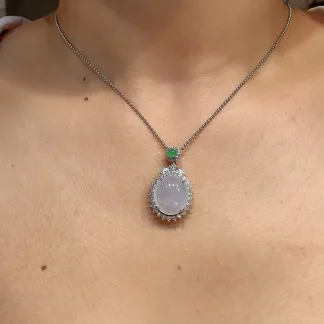 Icy Glowing Natural Jadeite Cabochon Pendant — S925 Silver · No. EFEB