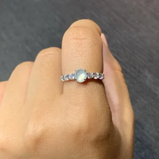 High-Icy Glowing Natural Jadeite Cabochon Ring — S925 Silver · No. EBE3