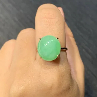 Icy Vivid Green Natural Jadeite Cabochon Ring — S925 Silver · No. D5B4