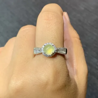 High-Icy Honey Yellow Natural Jadeite Cabochon Ring — S925 Silver · No. 87BA
