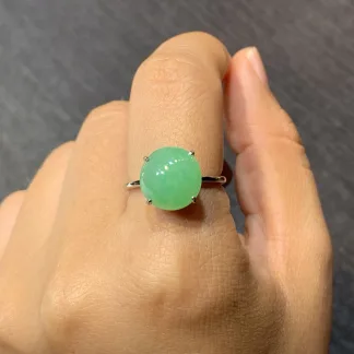 Icy Fresh Vivid Green Natural Jadeite Cabochon Ring — S925 Silver · No. 46F7