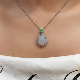 Icy Glowing Natural Jadeite Cabochon Pendant — S925 Silver · No. 702D