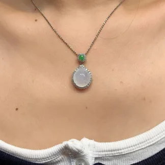 Icy Glowing Natural Jadeite Cabochon Pendant — S925 Silver · No. 6308