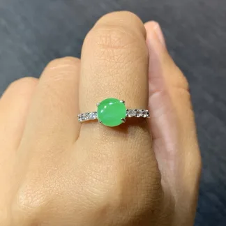 Icy Vivid Green Natural Jadeite Cabochon Ring — S925 Silver · No. 34B6