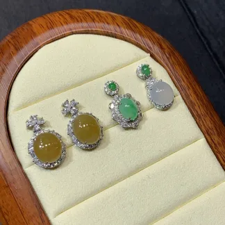 Icy Honey Yellow Soft Green Cabochon Petite Natural Jadeite Pendant — S925 Silver · No. FE6E