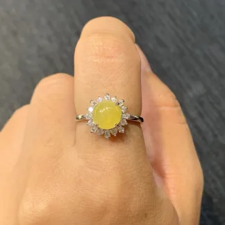 Icy Honey Yellow Natural Jadeite Cabochon Ring — S925 Silver · No. 62E6