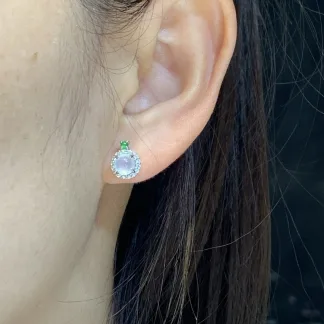 Icy Glowing Natural Jadeite Cabochon Stud Earrings — S925 Silver · No. D901