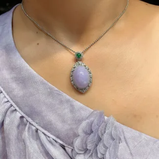 Pink-Lavender Natural Jadeite Cabochon Pendant — S925 Silver · No. BE29