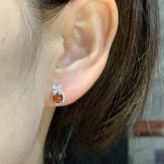 High-Icy Russet Red Natural Jadeite Cabochon Stud Earrings — S925 Silver · No. 455B