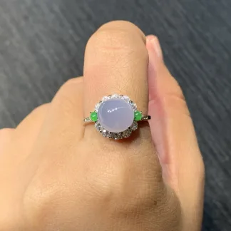 Icy Lavender Natural Jadeite Cabochon Ring — S925 Silver · No. 56DC