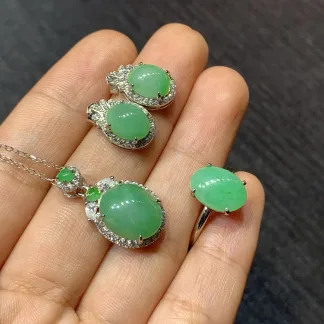 Icy Green Natural Jadeite Cabochon Set — S925 Silver · No. EAE1