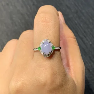Lavender Natural Jadeite Cabochon Ring — S925 Silver · No. 2591
