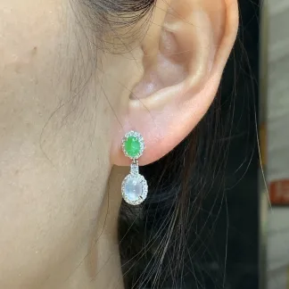 High-Icy Glowing Natural Jadeite Cabochon Drop Earrings — S925 Silver · No. BB16