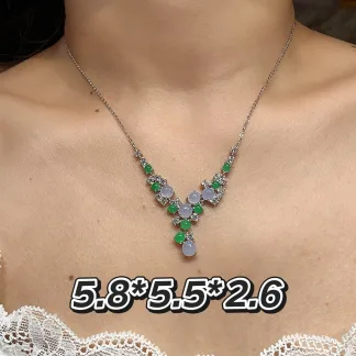 High-Icy Lavender and Green Natural Jadeite Cabochon Necklace — S925 Silver · No. DBDB