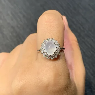 High-Icy Glowing Natural Jadeite Cabochon Ring — S925 Silver · No. 94C7