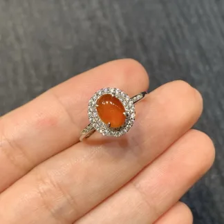 High-Icy Russet Red Natural Jadeite Cabochon Ring — S925 Silver · No. A2CF